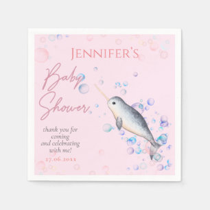 Lovely ocean baby Narwhal bubbles  Baby Shower Napkin
