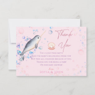 Lovely ocean baby Narwhal & bubbles  Thank You Car Card