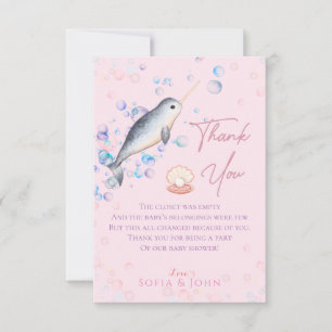 Lovely ocean baby Narwhal & bubbles  Thank You Car Card