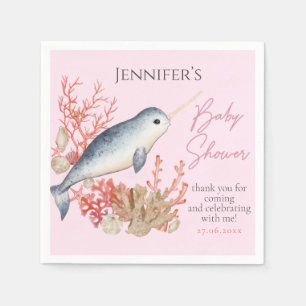 Lovely ocean baby Narwhal seashells Baby Shower Napkin