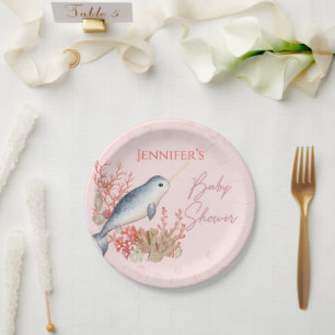 Lovely Ocean baby Narwhal seashells Baby Shower Pa Paper Plate