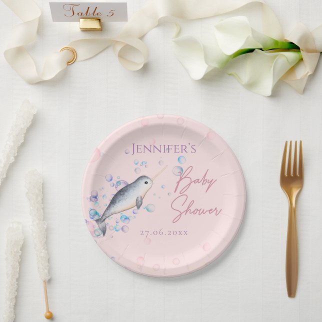 Lovely Ocean baby Narwhal seashells Baby Shower Pa Paper Plate (Wedding)