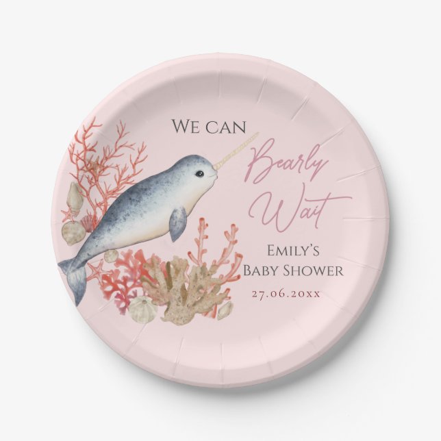 Lovely Ocean baby Narwhal seashells Baby Shower Paper Plate (Front)