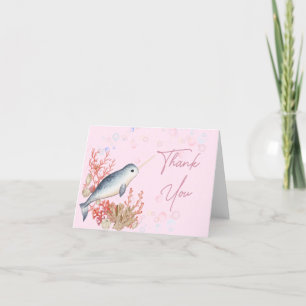 Lovely ocean baby Narwhal seashells Thank You Card