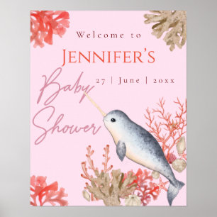 Lovely ocean Narwhal Baby Shower Welcome Poster