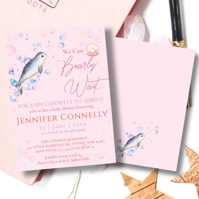 Lovely ocean Narwhal seashells bubbles Baby Shower Invitation (Creator Uploaded)