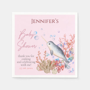 Lovely ocean pinky Narwhal seashells Baby Shower Napkin