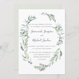 Lovely Olive and leaves wreath wedding Invitation