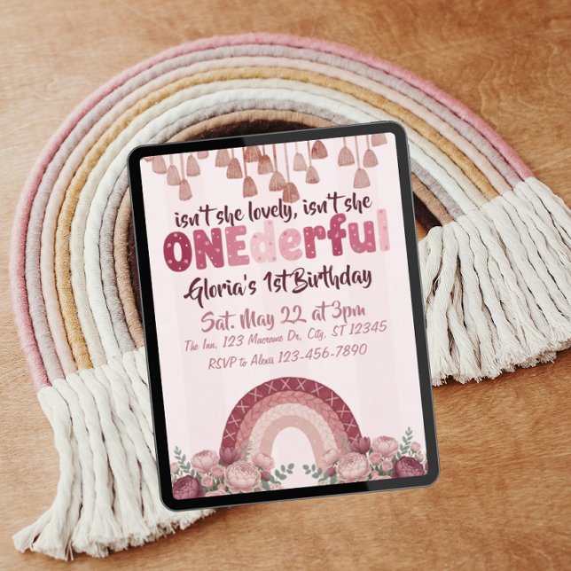 lovely, ONEderful, dusty rose rainbow 1st Birthday Invitation (Creator Uploaded)