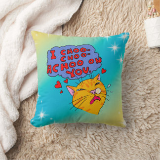 Lovely Orange Cat Sneezing On You Text Cushion