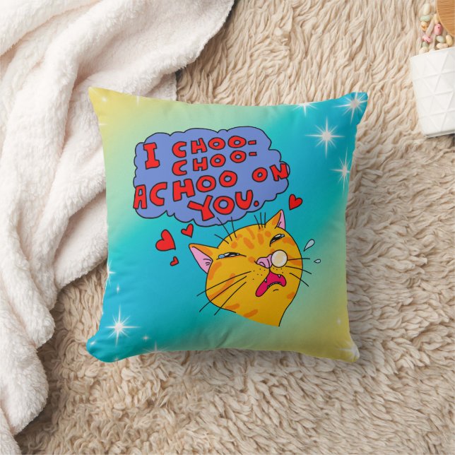 Lovely Orange Cat Sneezing On You Text  Cushion (Blanket)
