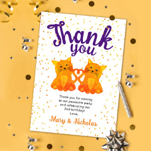 Lovely Orange Twin Kitten Confetti Party Thank You Card