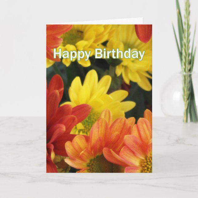 Lovely orange, yellow daisy flowers happy birthday card (Front)