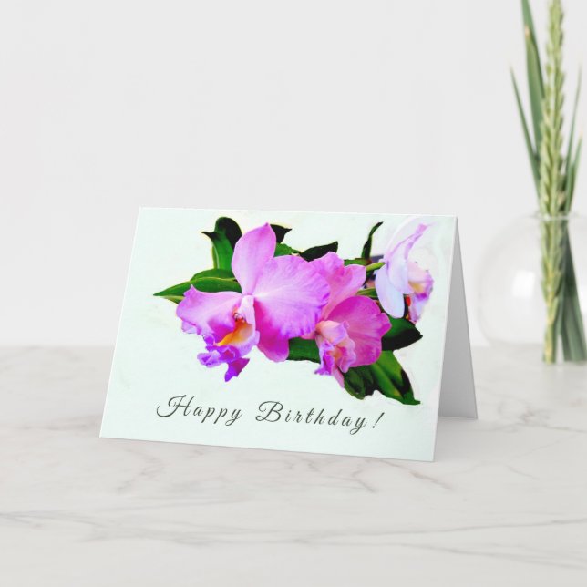 Lovely Orchid Birthday Grreeting Card (Front)