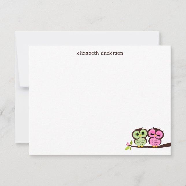 Lovely Owl Couple Custom Thank You Notes (Front)