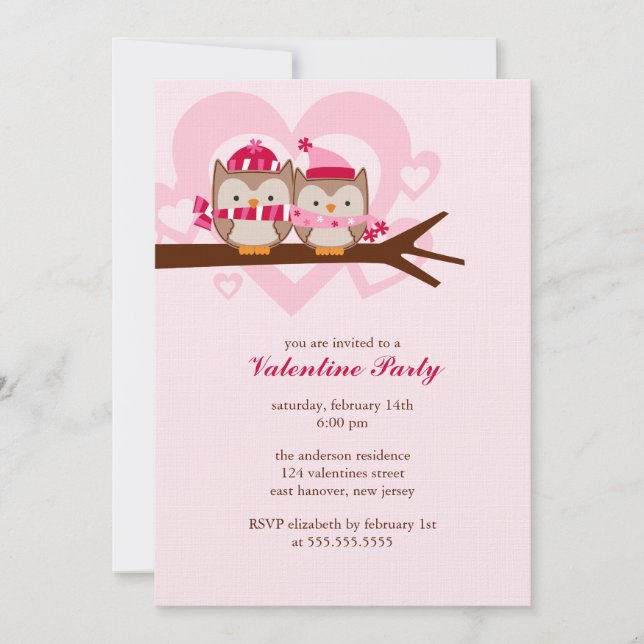 Lovely Owl Couple Valentines Day Celebration Invitation (Front)