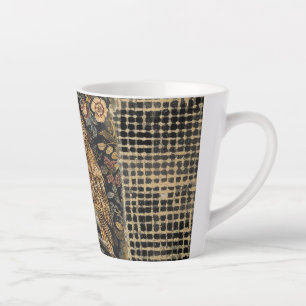 Lovely Owl in the Flowers Garden ,Gold Chequered , Latte Mug