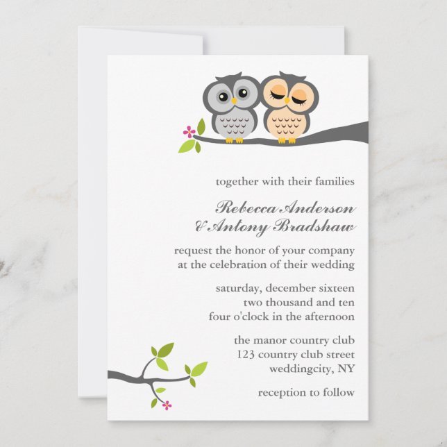 Lovely Owls Custom Wedding Invitation (Front)