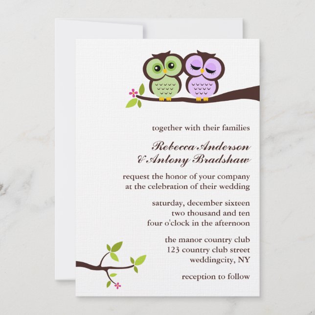 Lovely Owls Custom Wedding Invitation (Front)