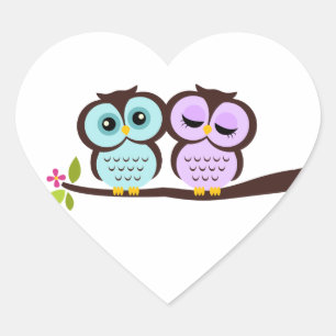 Lovely Owls Heart Sticker