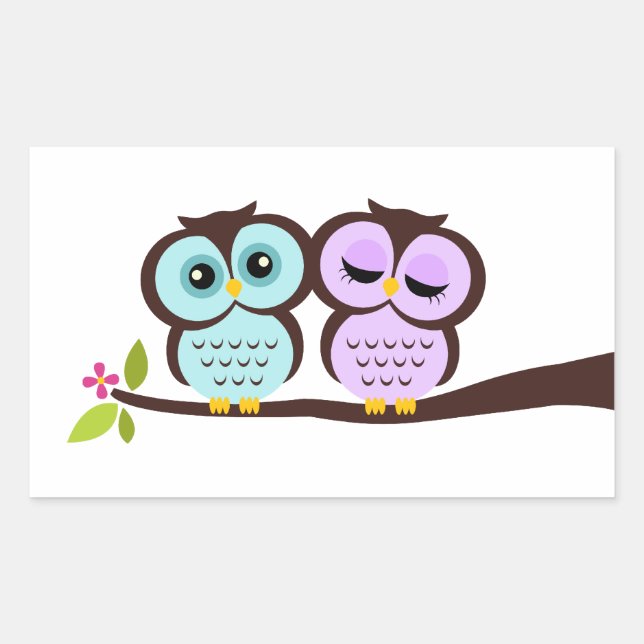 Lovely Owls Rectangular Sticker (Front)