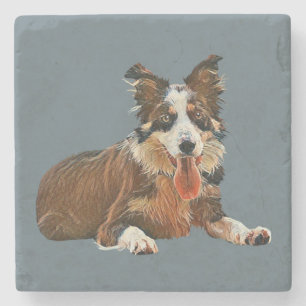 Lovely Painted Border Collie Marble Coaster