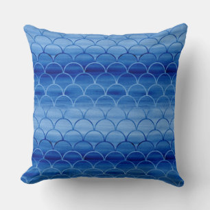 Lovely Painted Light and Dark Blue Scale Pattern Cushion