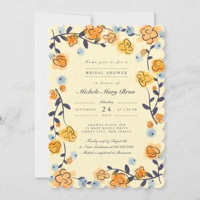 Lovely Painted Yellow Roses Bridal Shower Invite (Front)