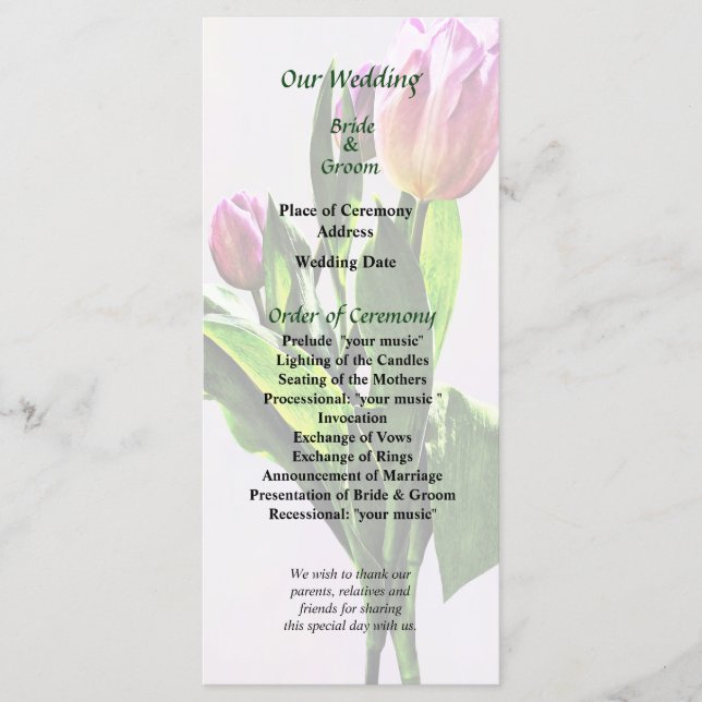Lovely Pale Pink Tulips Wedding Program Programme (Front)