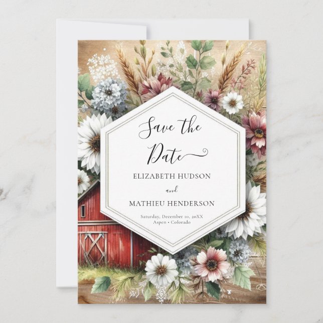 Lovely Pampas Grass Barnyard Wedding Save The Date (Front)