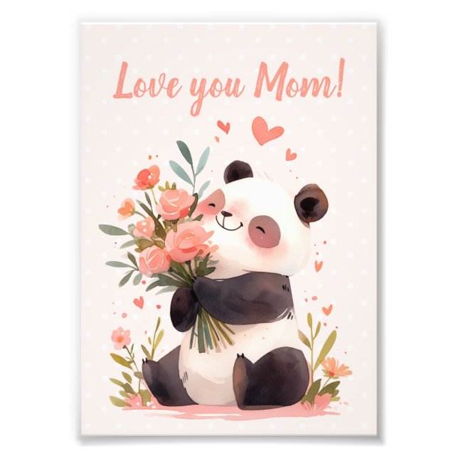 Lovely Panda Holding Flowers Mothers Day Gift Photo Print (Front)
