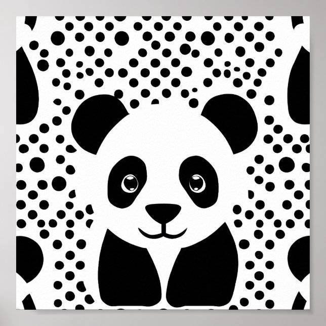 Lovely Panda Kids Black White Dots Room Wall Art (Front)
