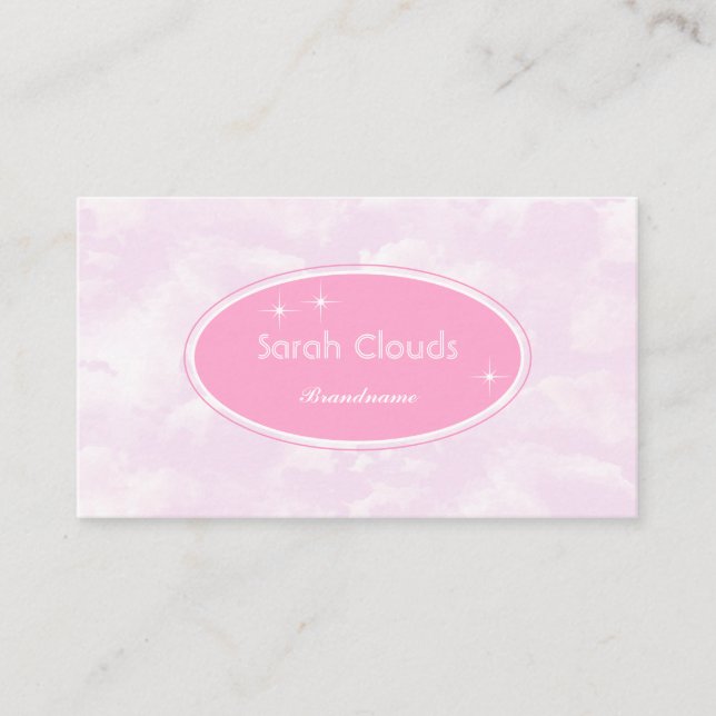 Lovely Pastel Baby Pink Sky Clouds Stylish Stars Business Card (Front)