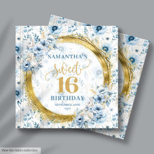 Lovely Pastel Blue Sweet 16 Guest Book Gold Glitte