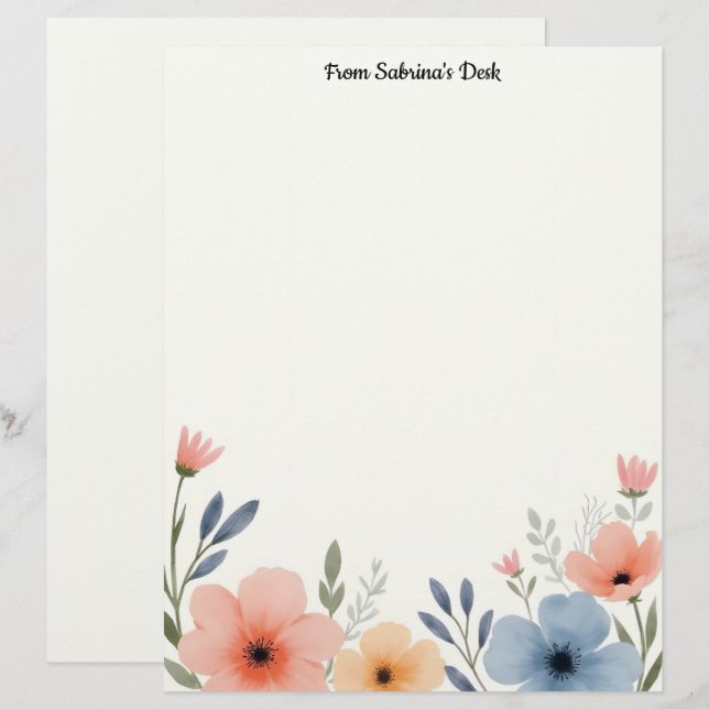 Lovely Pastel Flowers Custom Letterhead (Front/Back)