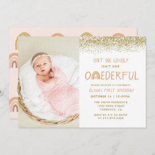 Lovely Pastel Rainbow 1st Birthday Photo Invitation
