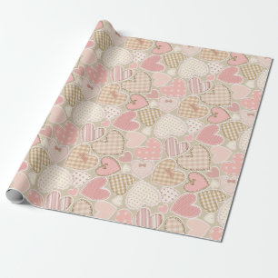Lovely Patchwork Pink Hearts & Bows Girly Wrapping Paper