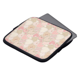 Lovely Patchwork Quilt Pattern Pink Hearts Bows Laptop Sleeve