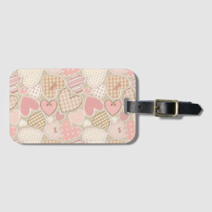 Lovely Patchwork Quilt Pattern Pink Hearts Bows Luggage Tag