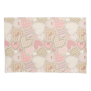 Lovely Patchwork Quilt Pattern Pink Hearts Bows Pillowcase