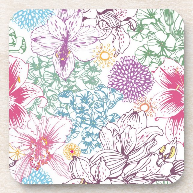 Lovely pattern with colourful flowers coaster (Front)
