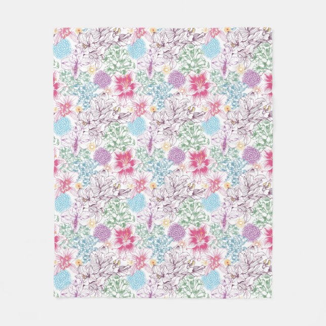 Lovely pattern with colourful flowers fleece blanket (Front)