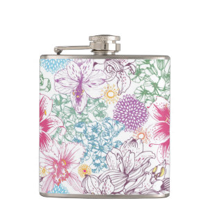Lovely pattern with colourful flowers hip flask