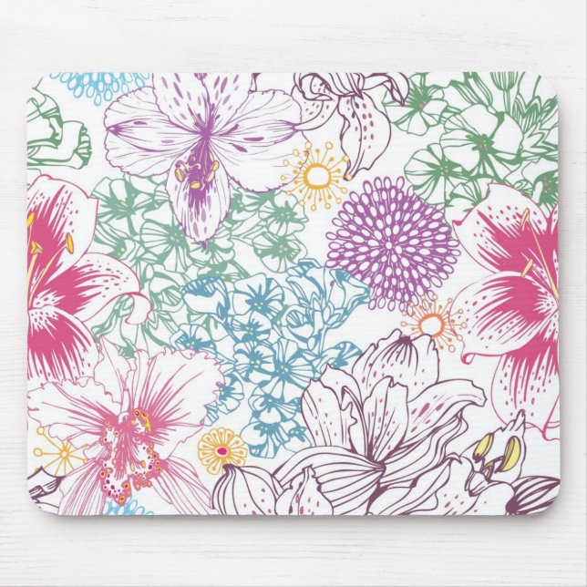 Lovely pattern with colourful flowers mouse mat (Front)