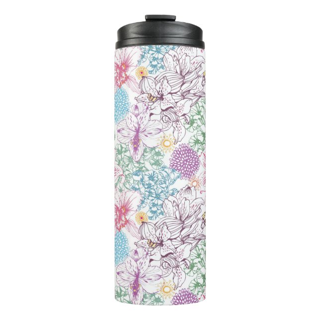 Lovely pattern with colourful flowers thermal tumbler (Front)
