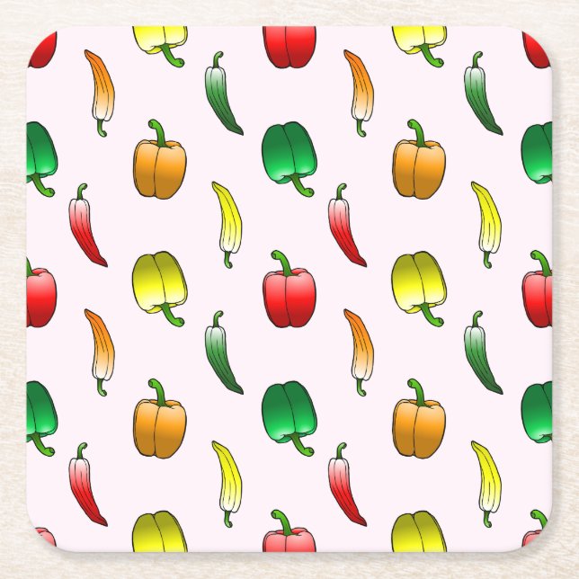 Lovely pattern with peppers and long sweet peppe square paper coaster (Front)