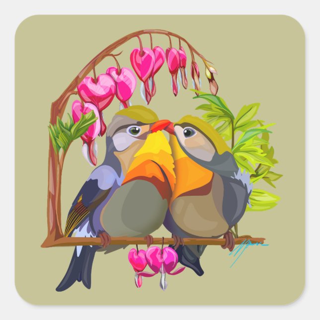 Lovely Pekin Robin Bird Pair Square Sticker (Front)