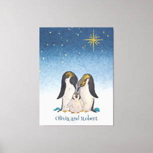 Lovely Penguin Family Watercolor Canvas Print
