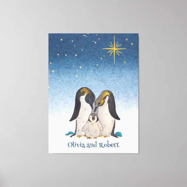 Lovely Penguin Family Watercolor Canvas Print (Front)