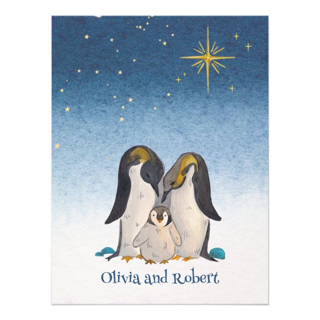 Lovely Penguin Family Watercolor Photo Print (Front)